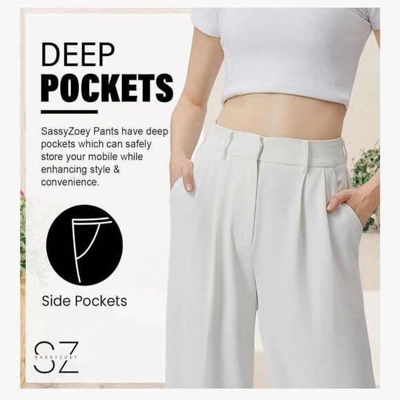 Sassy Zoey Wide Leg High Waisted Trousers with Pockets Work/Business Casual XL - Picture 3 of 10